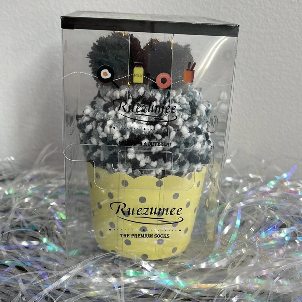 Confetti Cupcake Socks with Pom Poms in Box